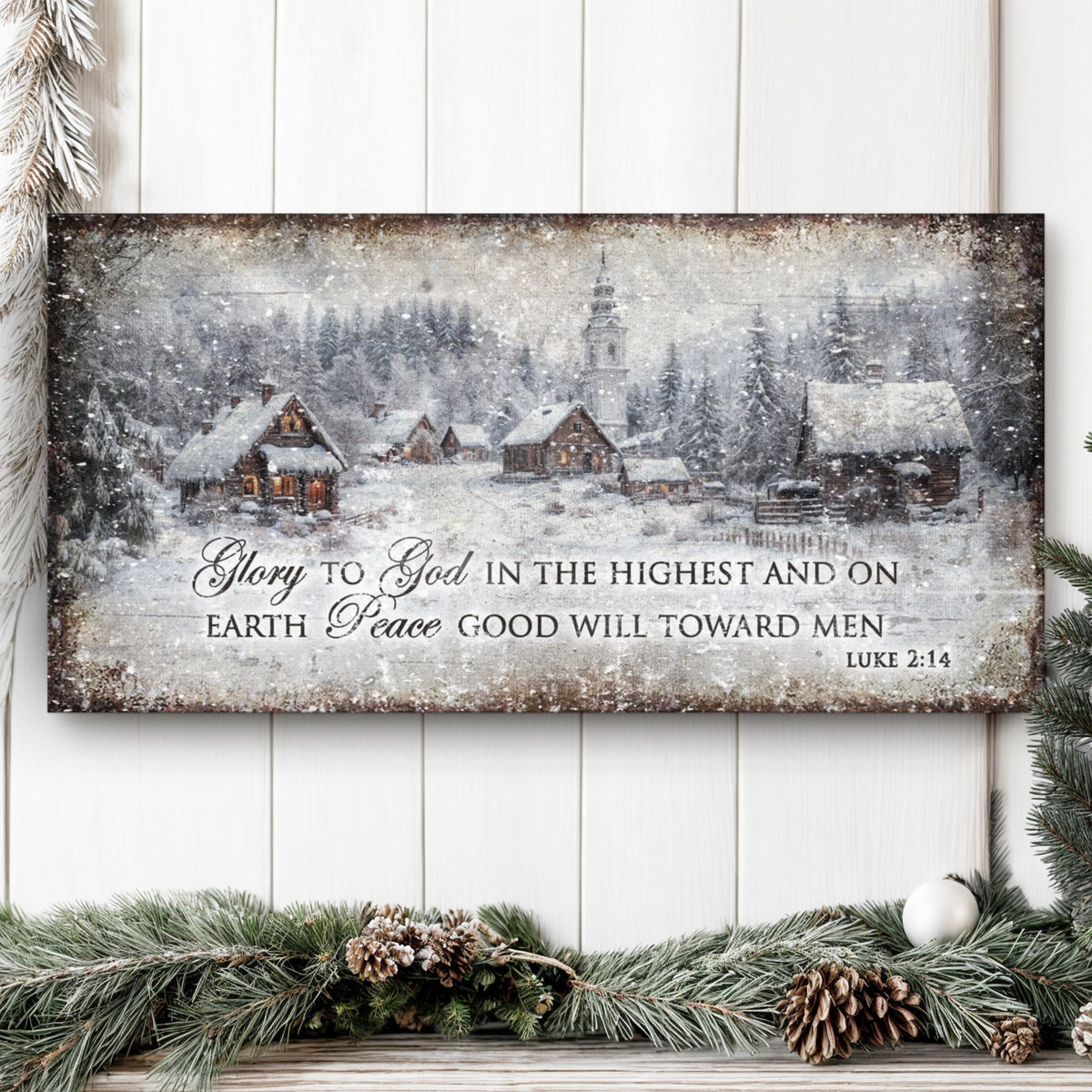 Vintage Christmas Village Luke 2:14 Scripture Sign