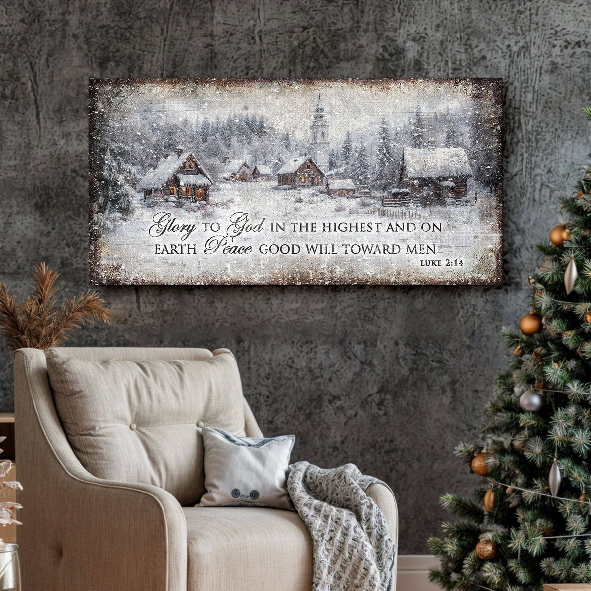 Vintage Christmas Village Luke 2:14 Scripture Sign